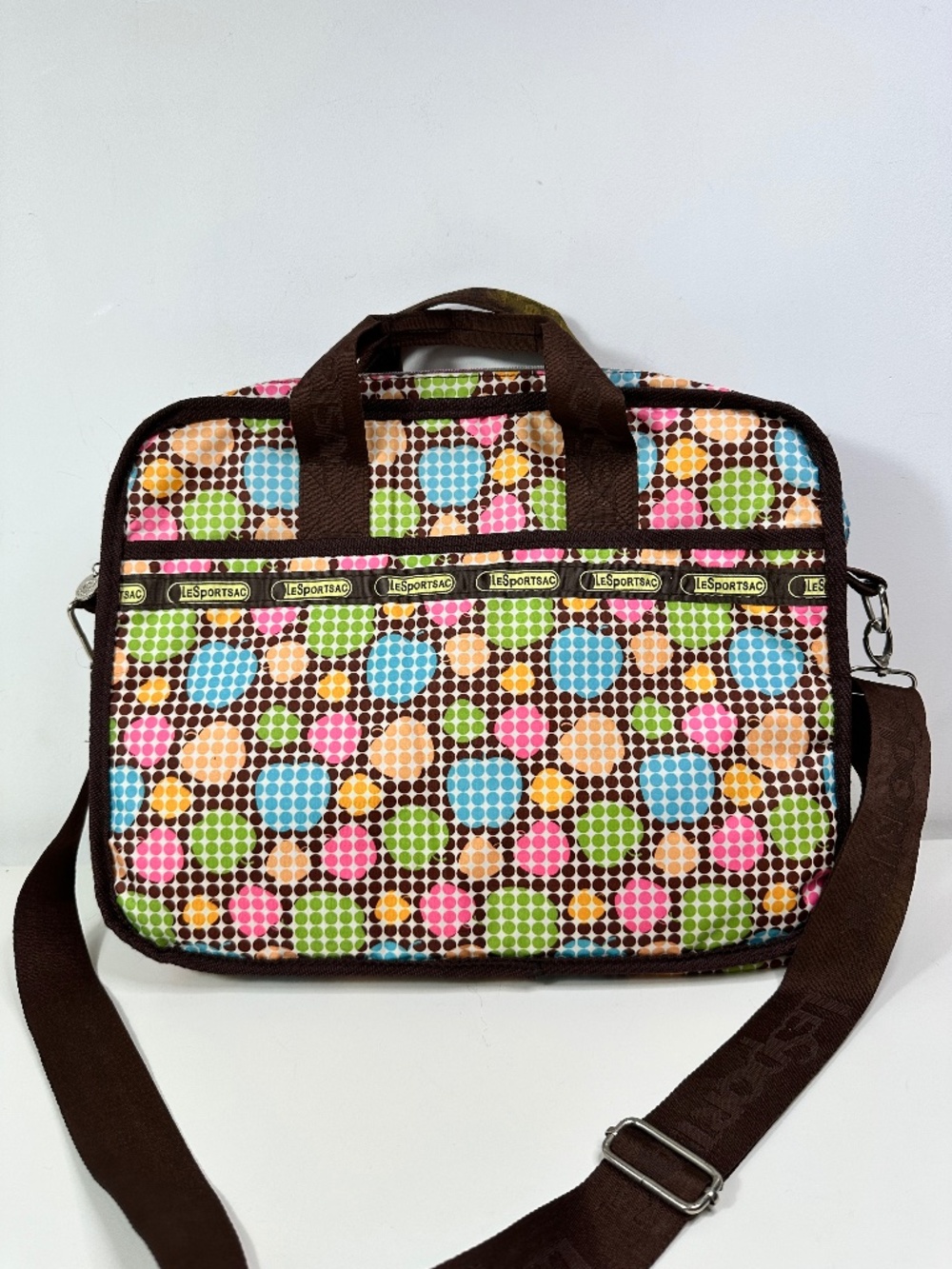 LeSportsac Colorful Crossbody Computer Commuter Bag Lots Of Pockets Zip Close